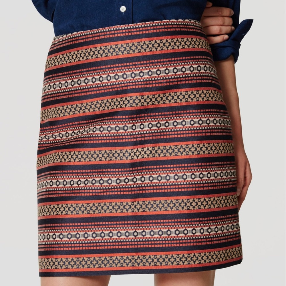 LOFT Red and Black Patterned A-Line Skirt